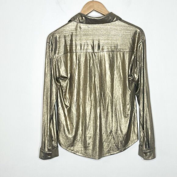 Rachel Zoe Gold Metallic Button Up Long Sleeve Shirt Womens S Disco Y2K - Picture 8 of 9